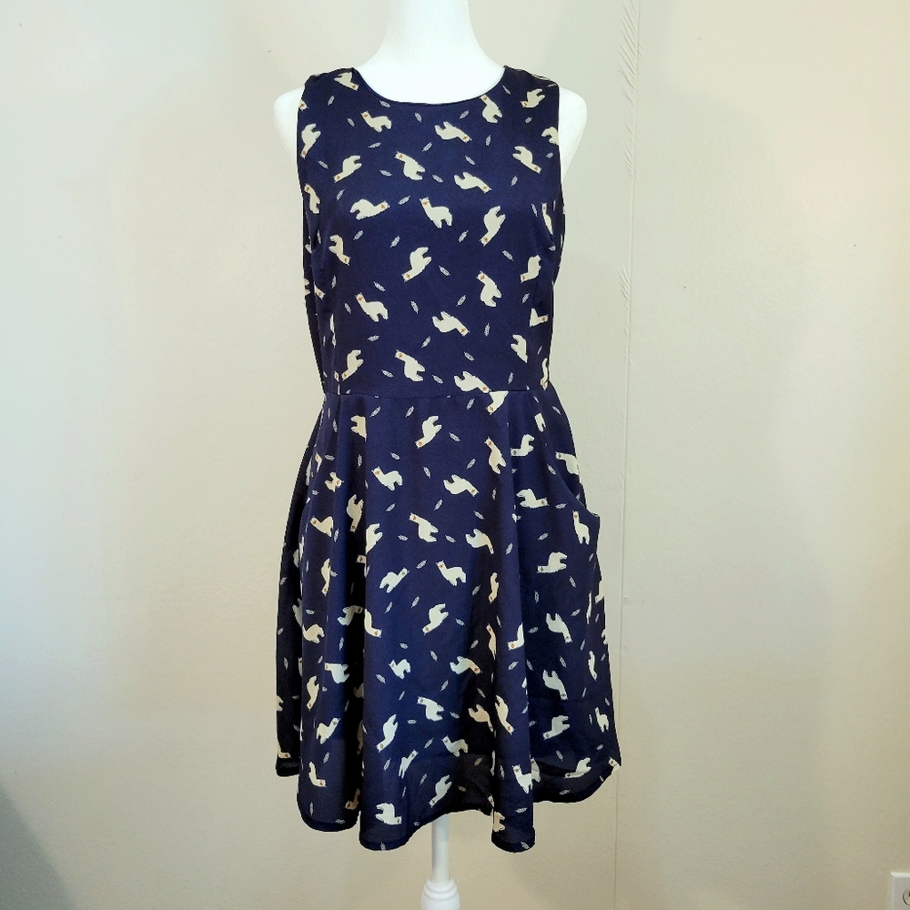 L.A. Soul Navy Llama Animal Print Dress Size M